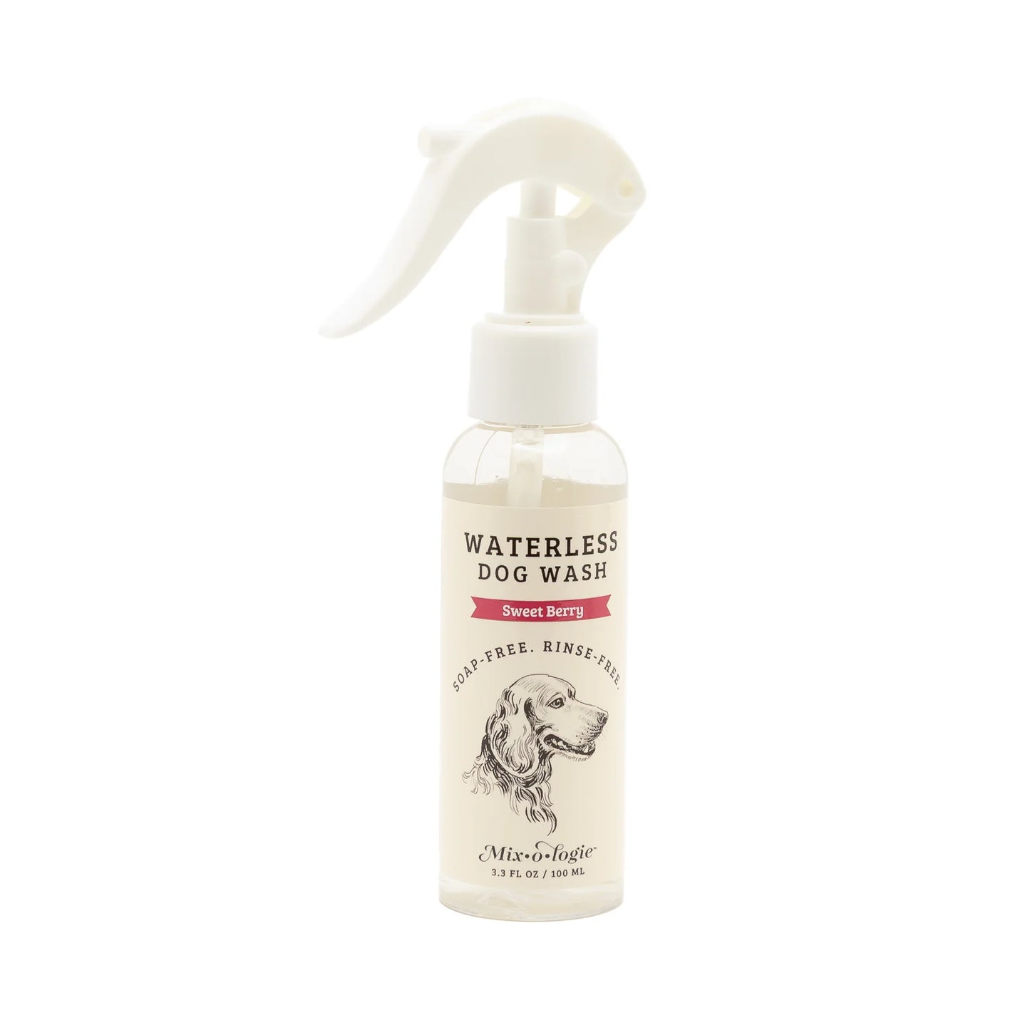 Waterless dog wash bottle with a white background