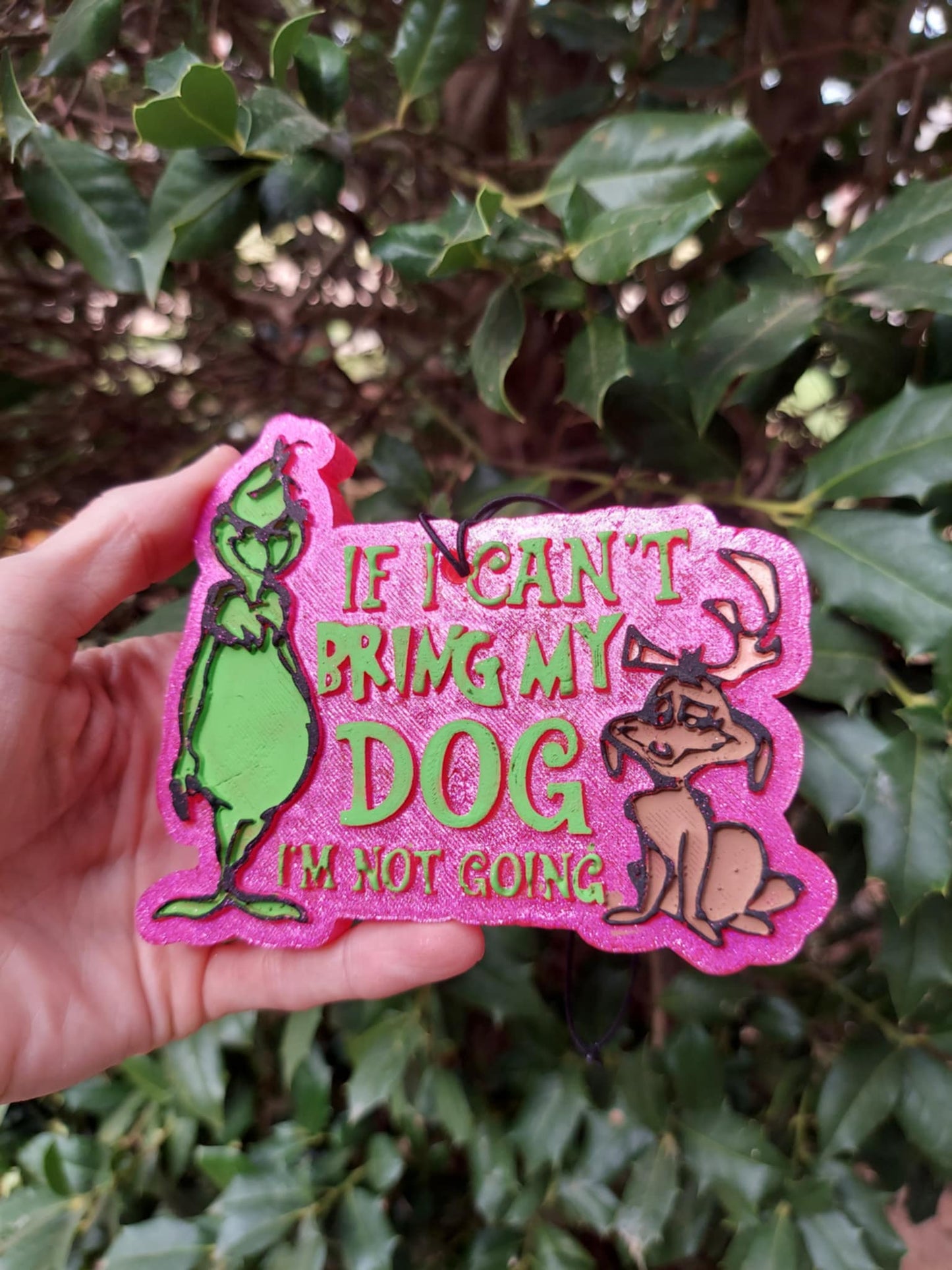 Grinch With Dog Freshie - Pink Backgroung