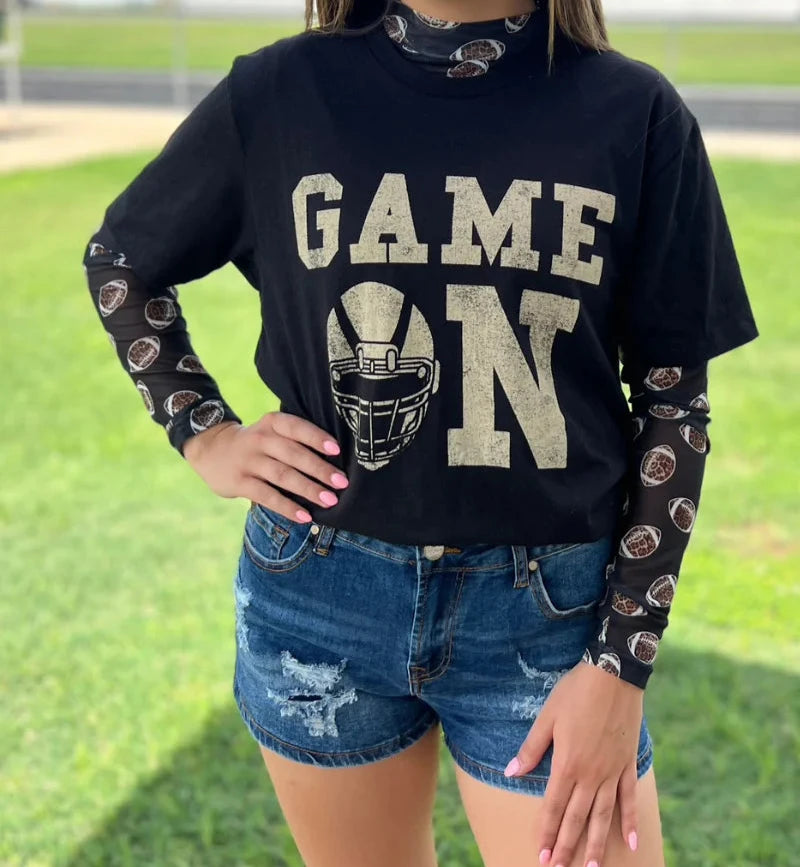 Cheetah Football Black Mesh Top
