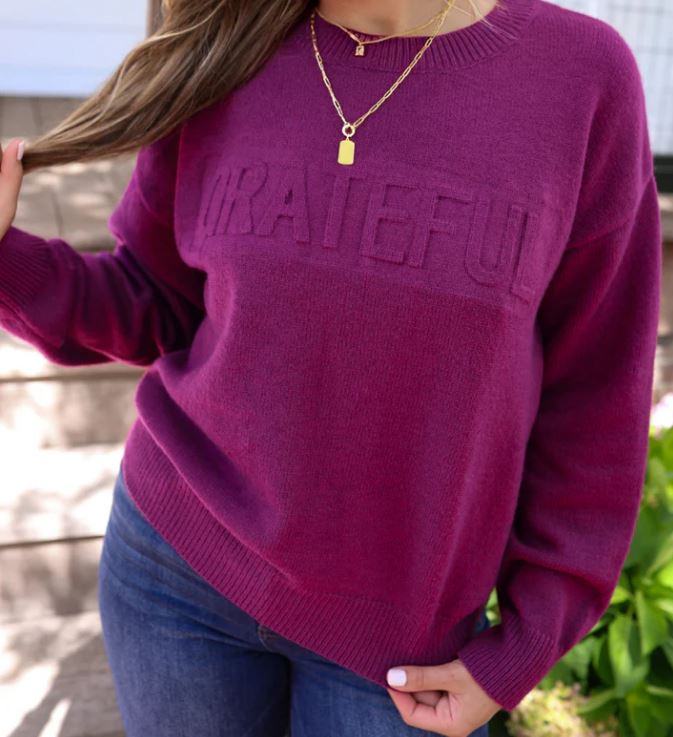 Purple Plum Grateful Embossed Sweater S M L XL