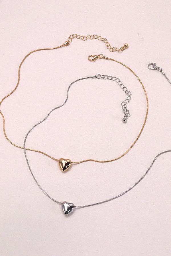 Heart Puff Necklace - Gold or Silver