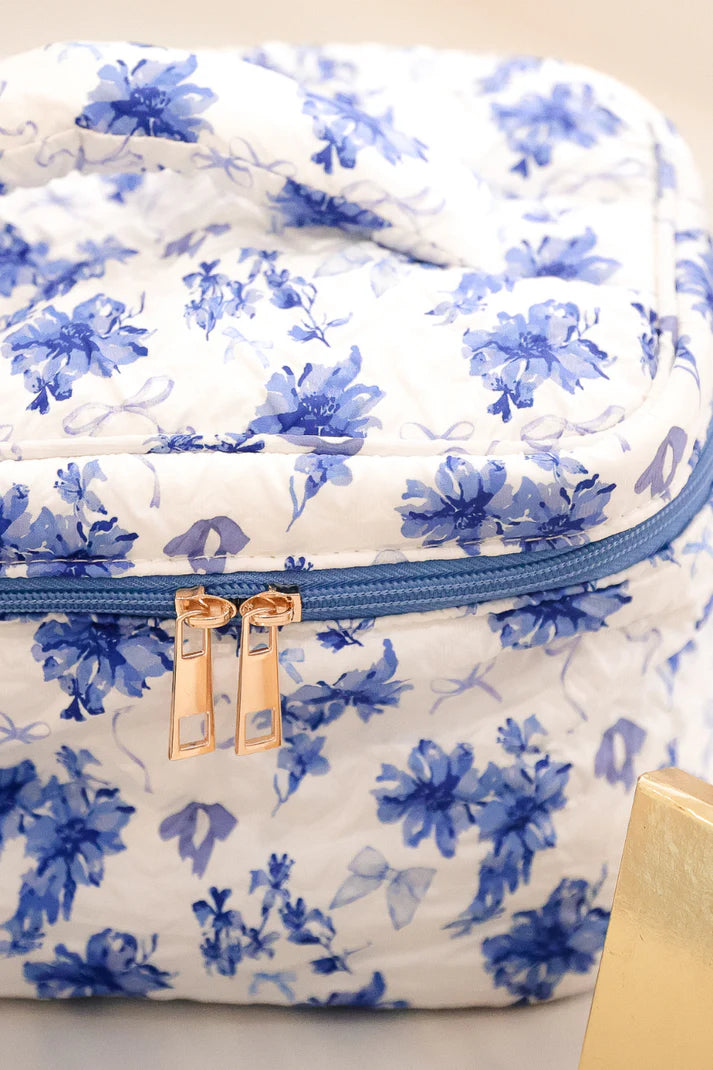 Jetsetter Blue Blossom Quilted Cosmetic Bag