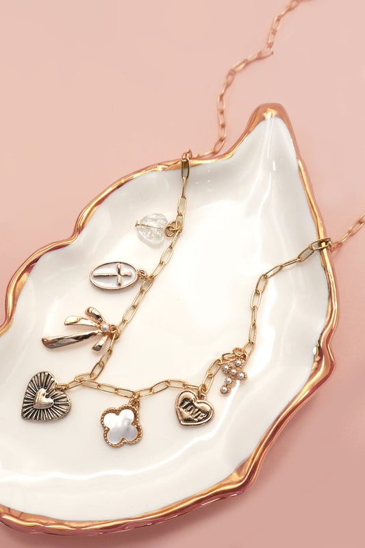 Charm Necklace - Clover Bow Cross Heart