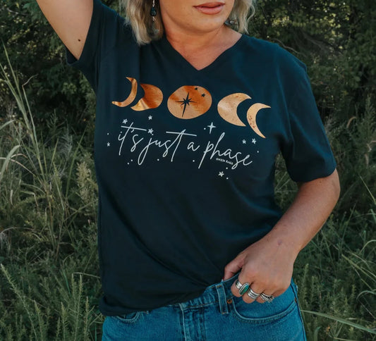 It's Just A Phase - Black V-Neck Tee - One24 Brand - S L XL 2X