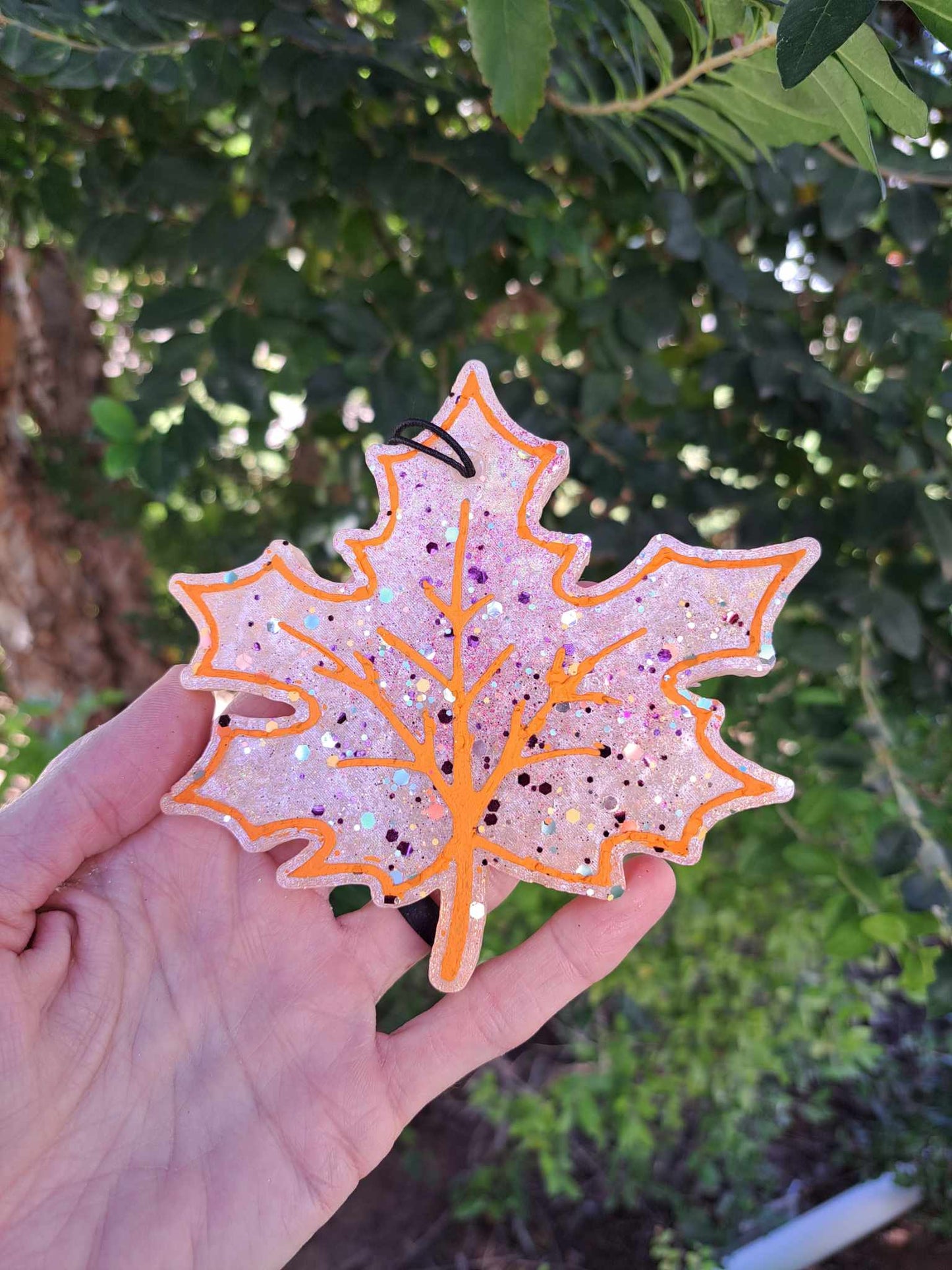 Fall Leaf Freshie - Air Freshener - White With Orange Trim