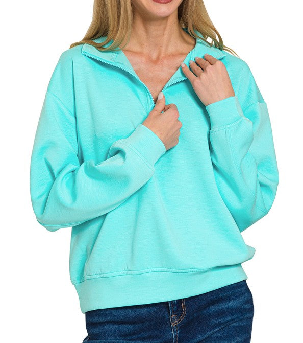 Mint Sky Scuba Quarter Zip Pullover - S M L XL
