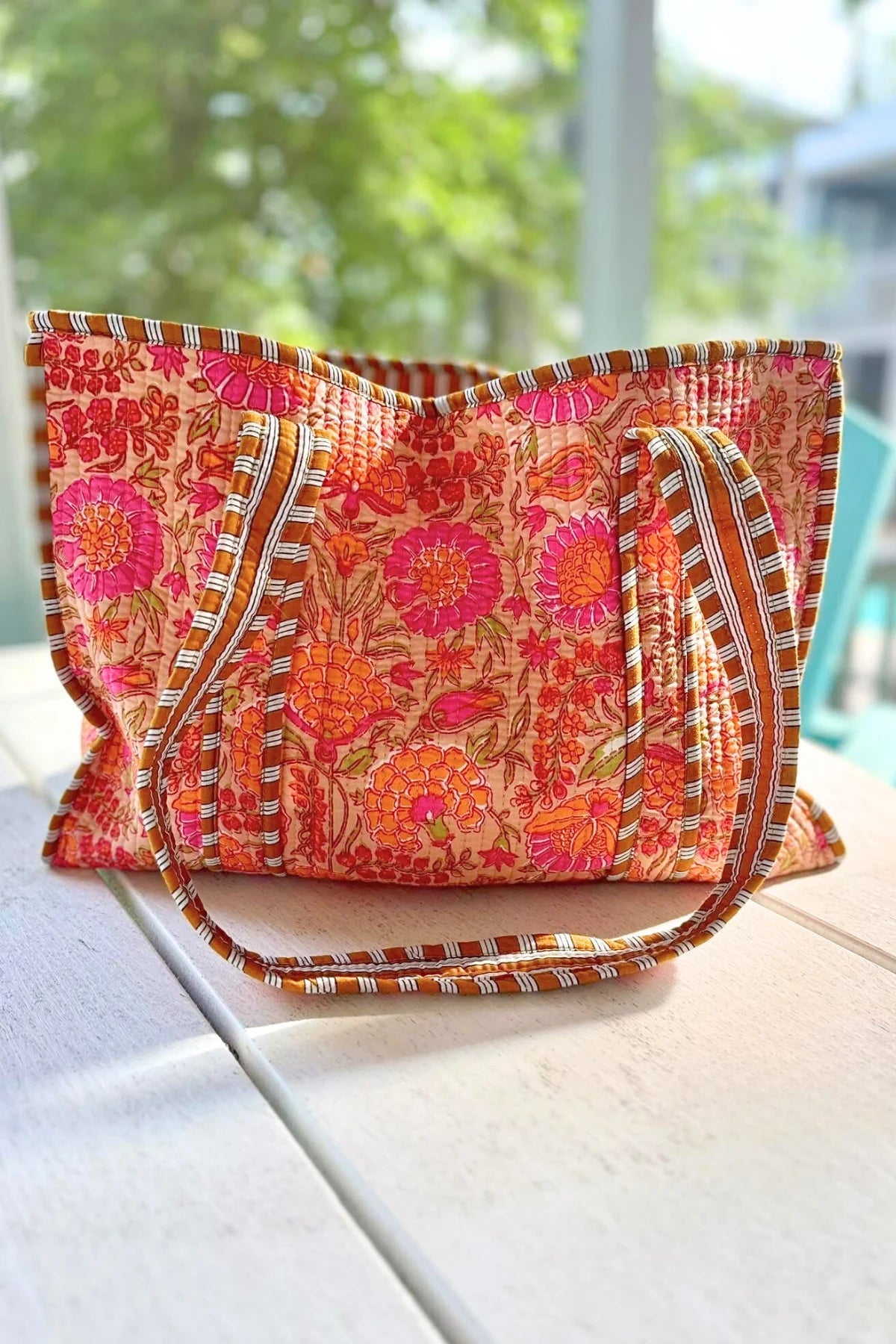 Rue Orange Floral Patterned Tote Bag