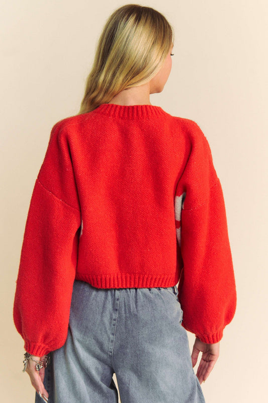 Orange Daisy Print Cropped Cardigan S M L