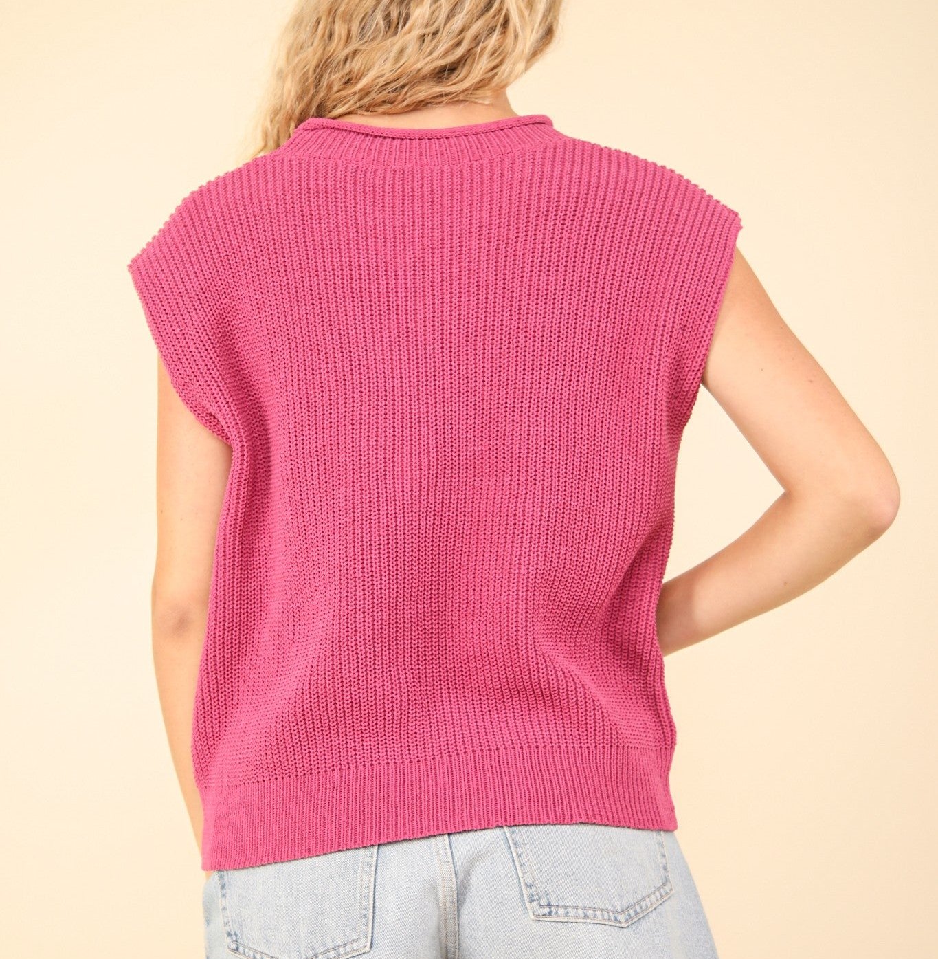 Oversized Soft Knit Pink Sweater Vest Top - L