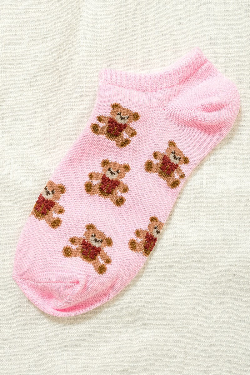 Teddy Bear Ankle Socks - Pink