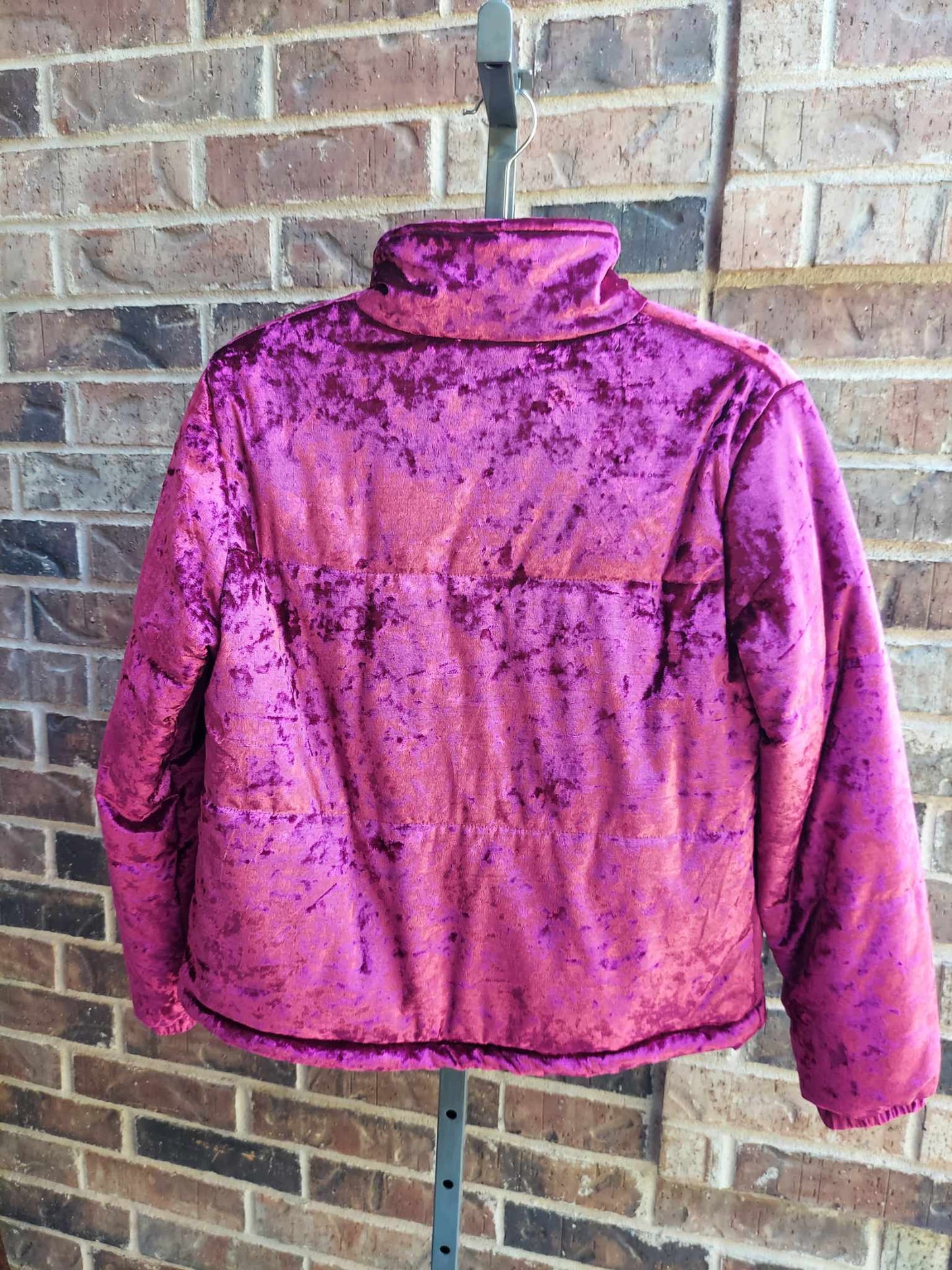 Wine Colored Lush Velvet Puffer Jacket - Jess Lea - SMALL Only