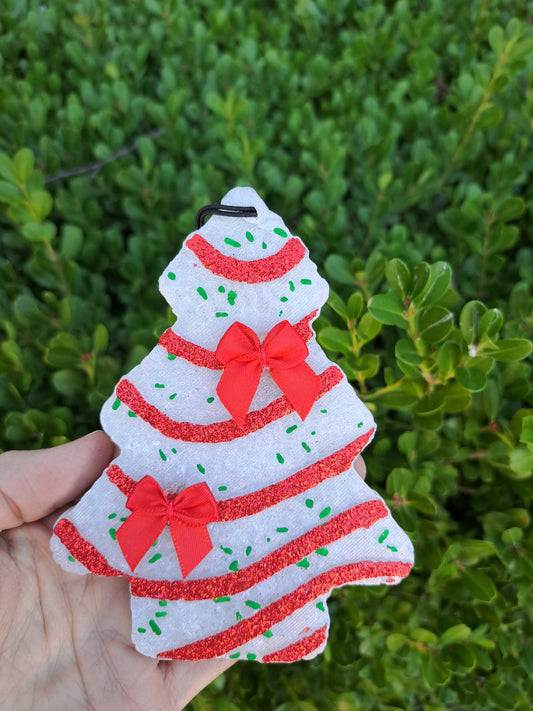 Red Trim Tree Cake With Bows Freshie