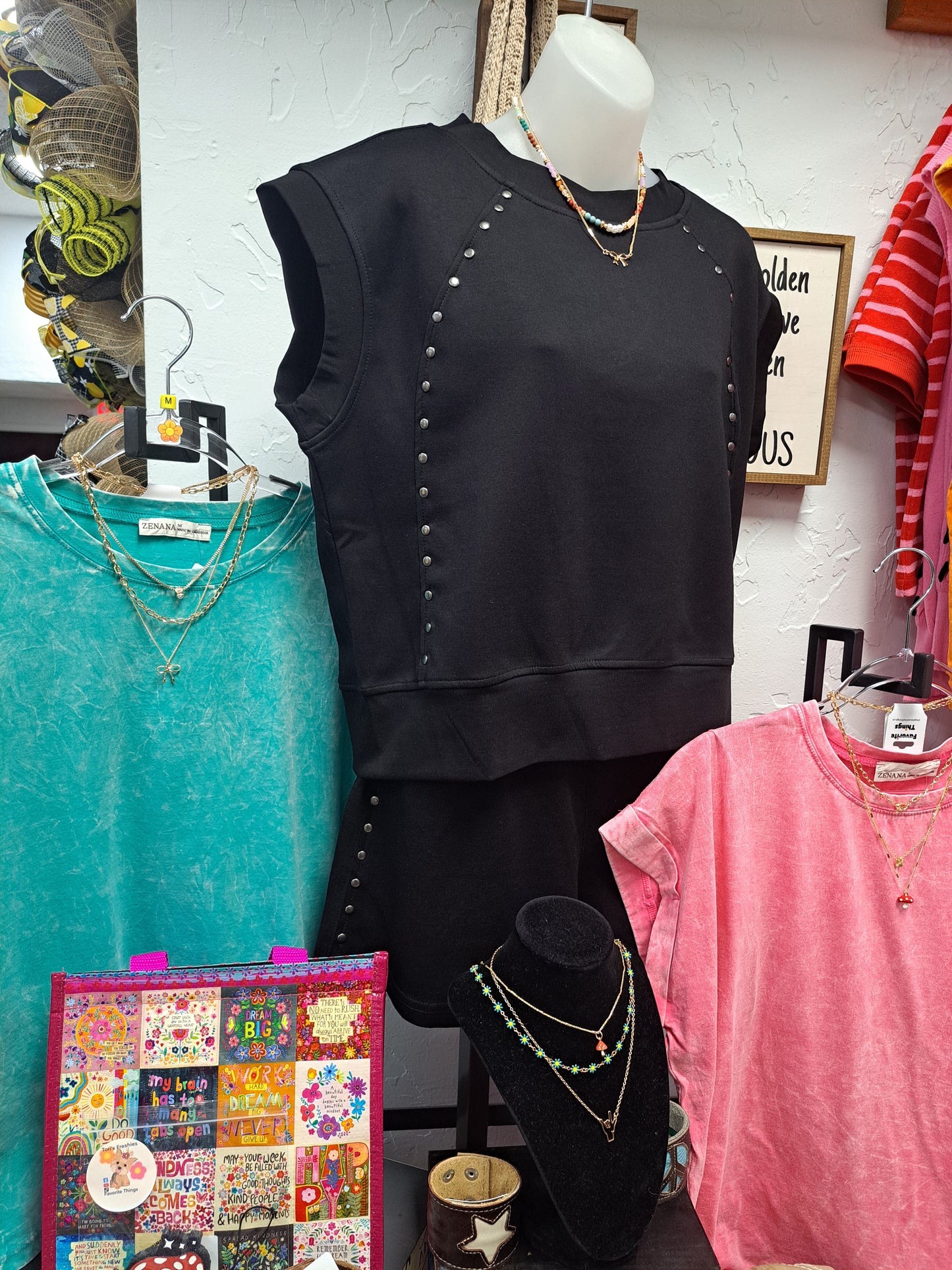 Studded Scuba Knit Top - Black