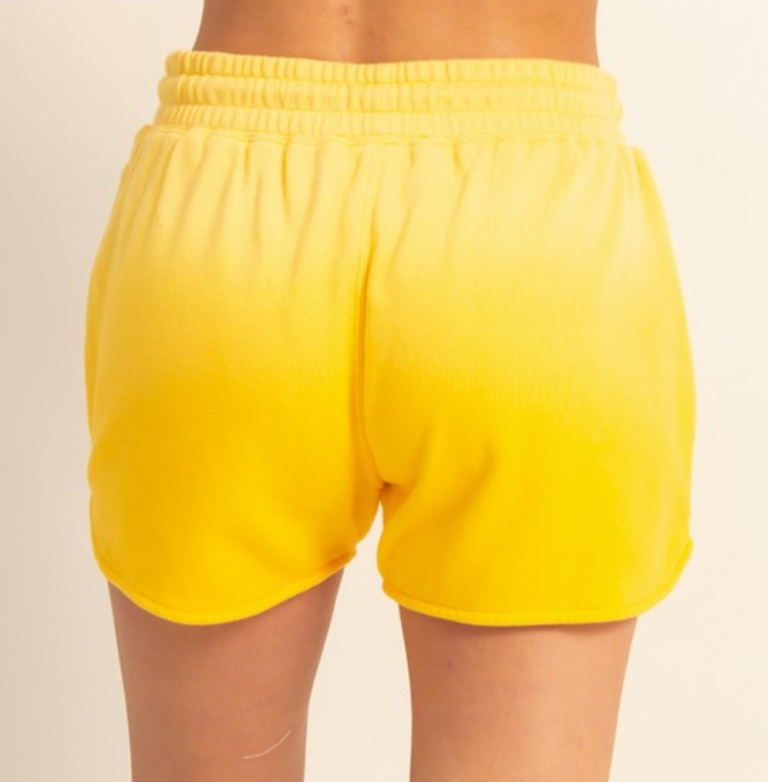 Yellow Ombre Elastic Waist Shorts