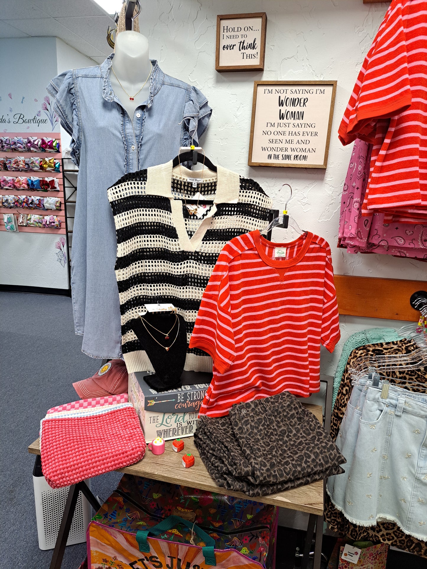 Red and Pink Striped Terry Feel Striped Knit Top - VeryJ
