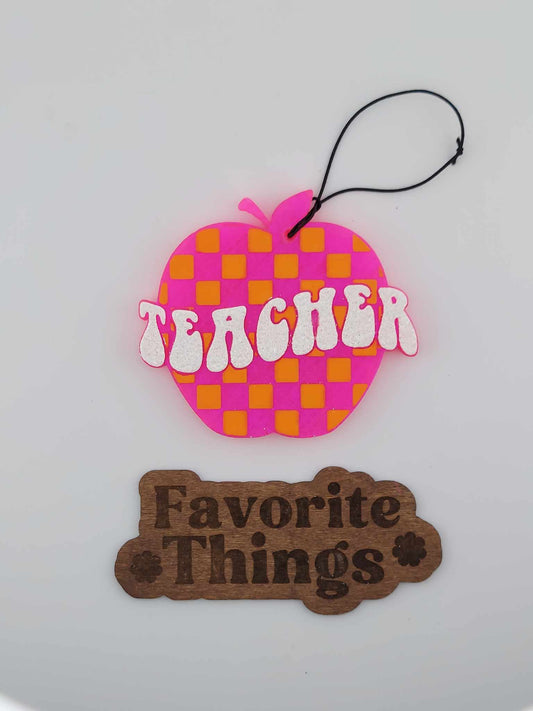 Teacher Apple Pink/Orange Checkered Freshie