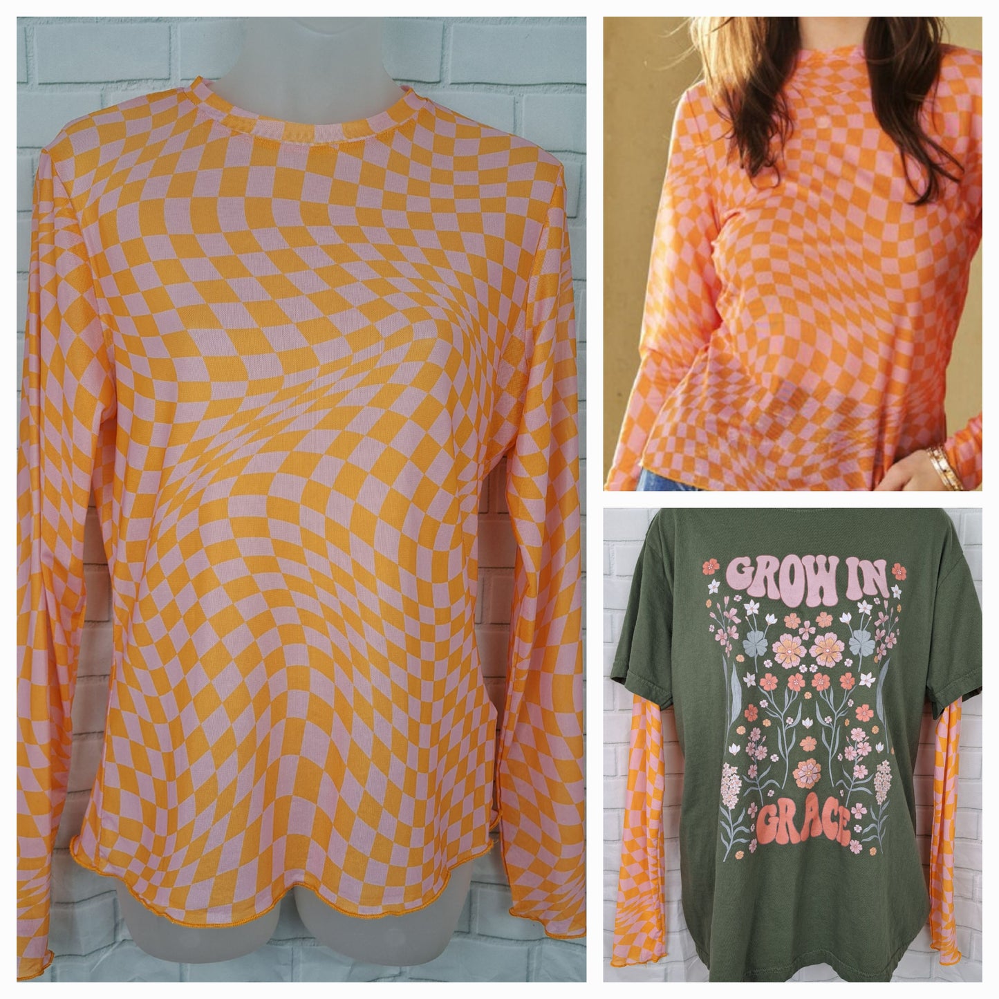 Pink Orange Checkered Mesh Top - Davi & Dani