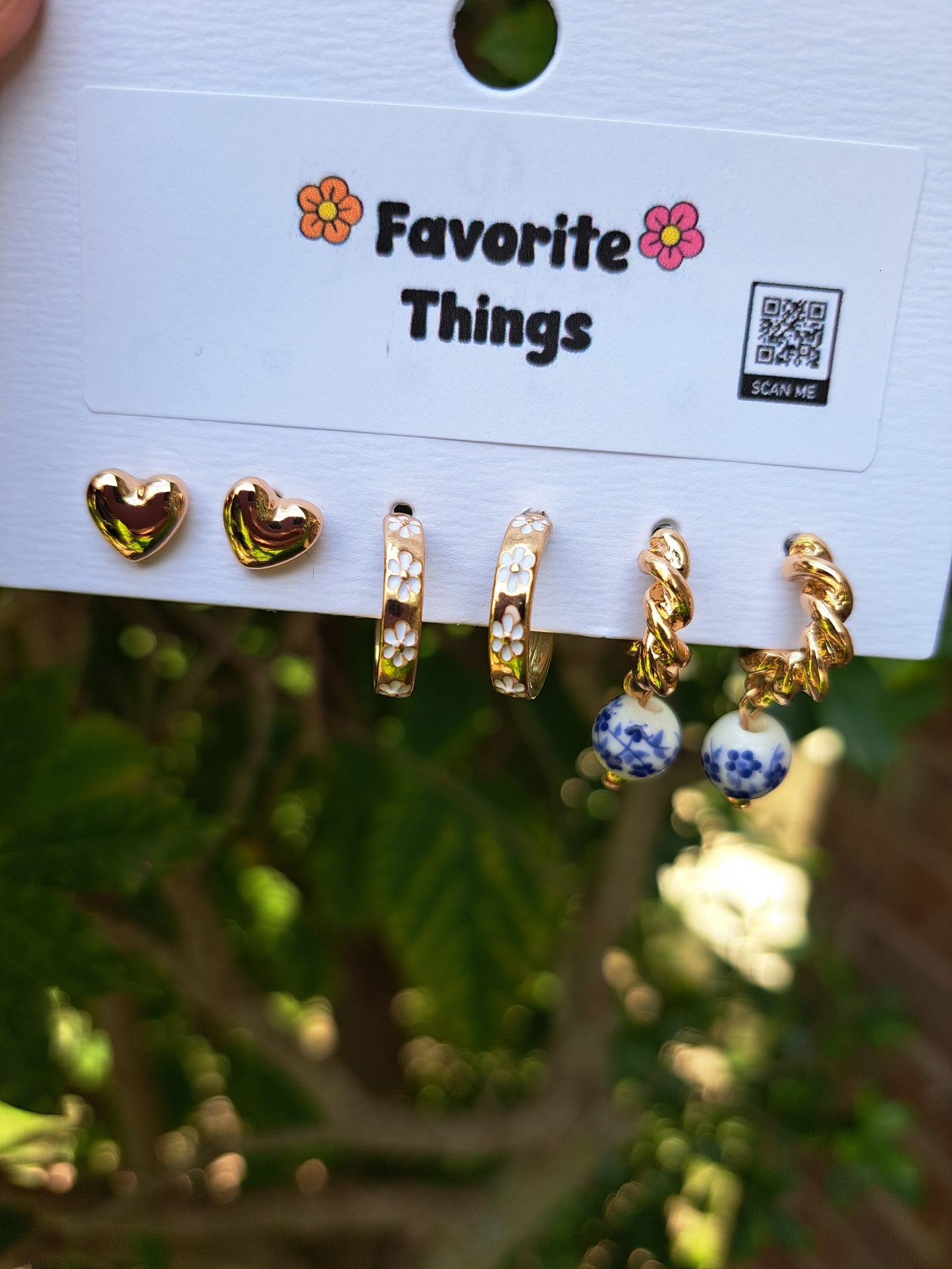 Vintage Ceramic Porcelain Trio Earrings - Hoops and Hearts
