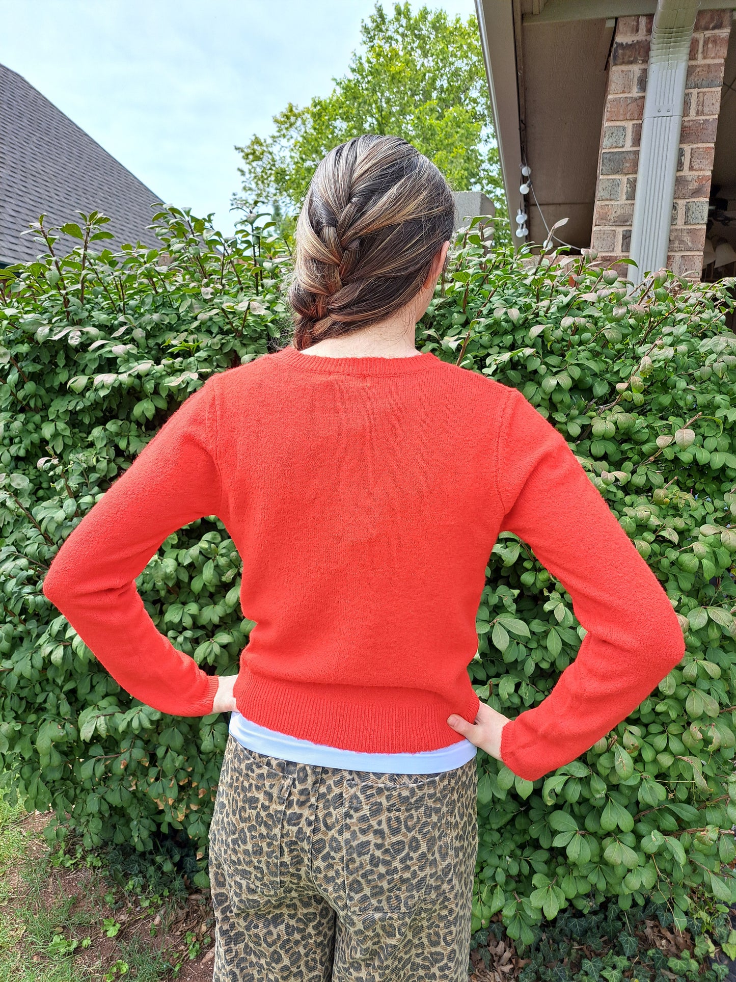 Round Neck Button Down Long Sleeve Red Cardigan S M L