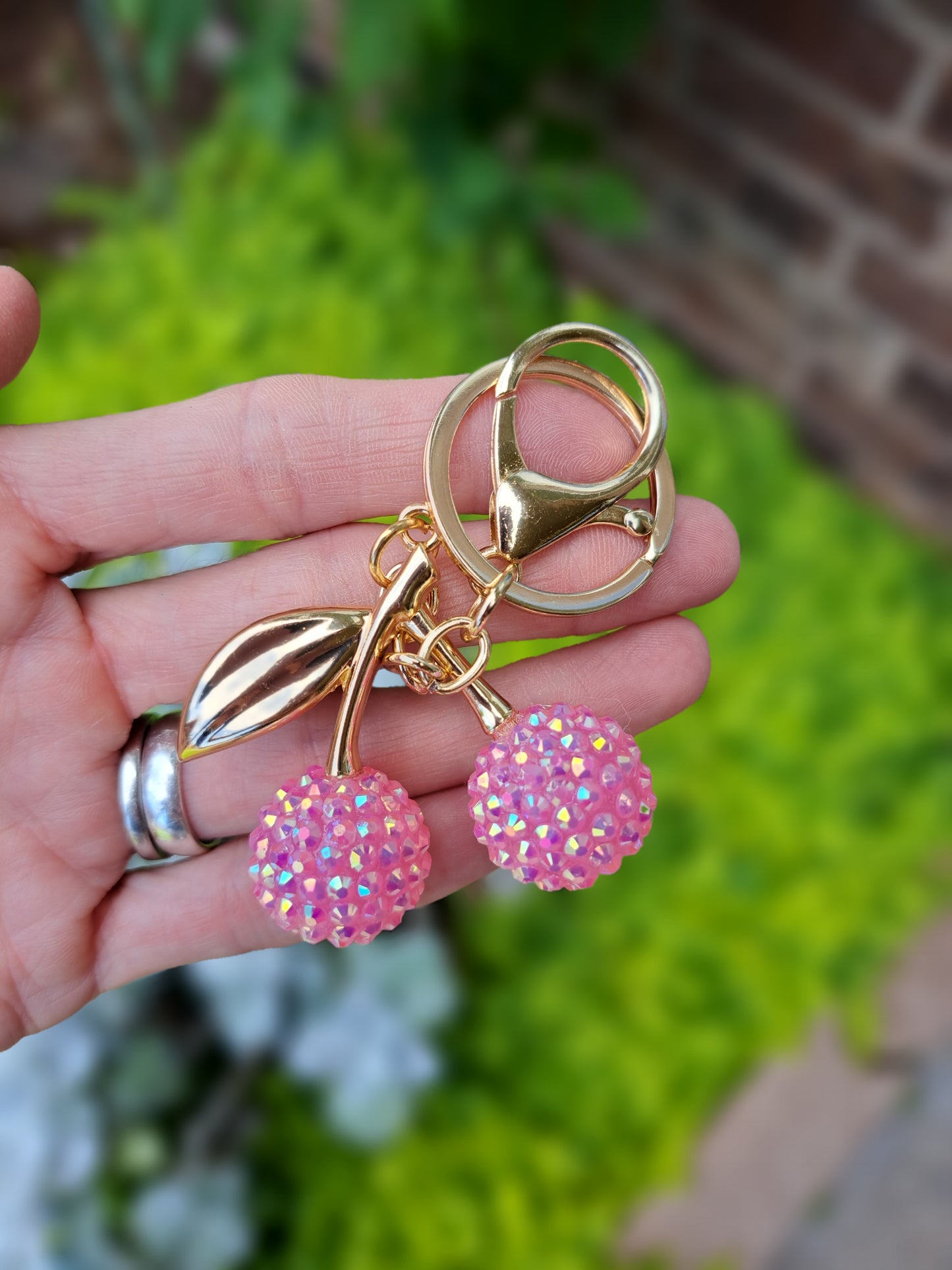 Pink Sparkle Cherry Bag Charm
