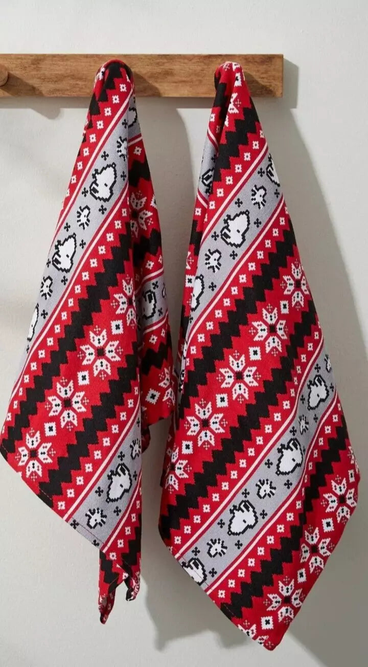 Snoopy Red Dish Towel Set - VERA BRADLEY - Peanuts in Fair Isle Pattern