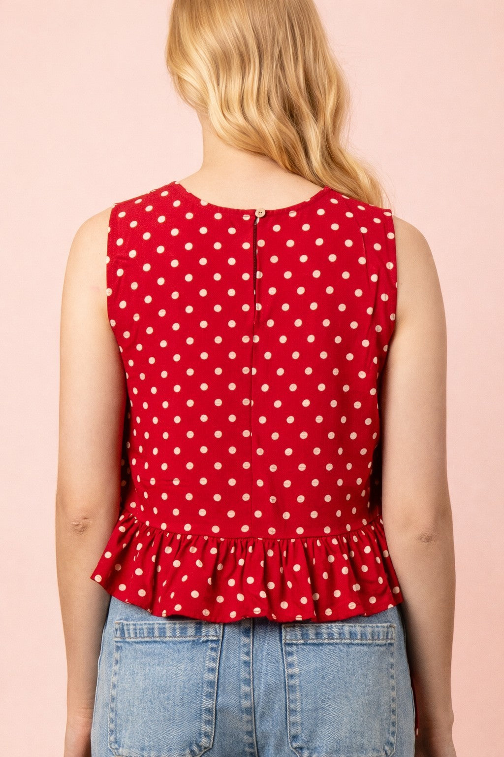Red and White Side Tie Polka Dot Top S M L