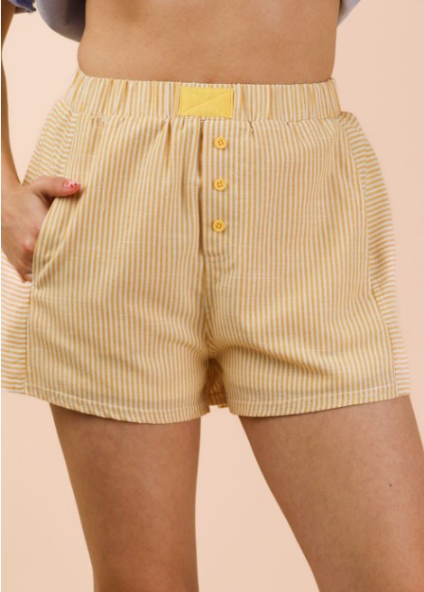 Yellow and White Stripe Boxer Shorts with Pockets S M L