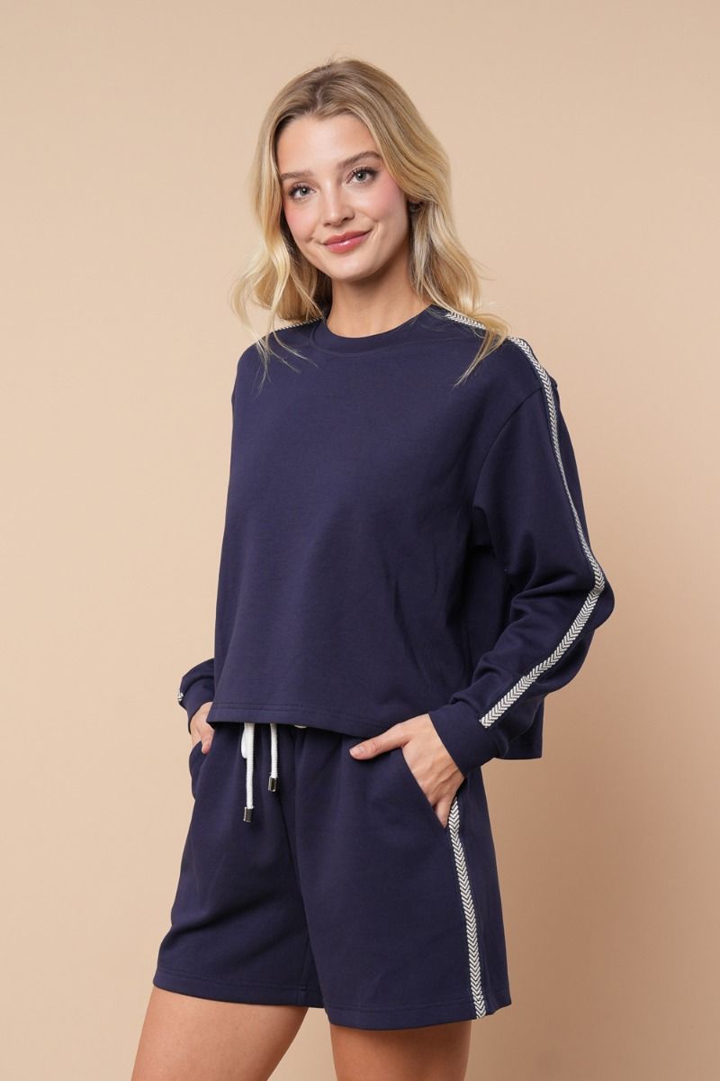 Navy Scuba Fabric Arrow Stitch Top - S M L XL