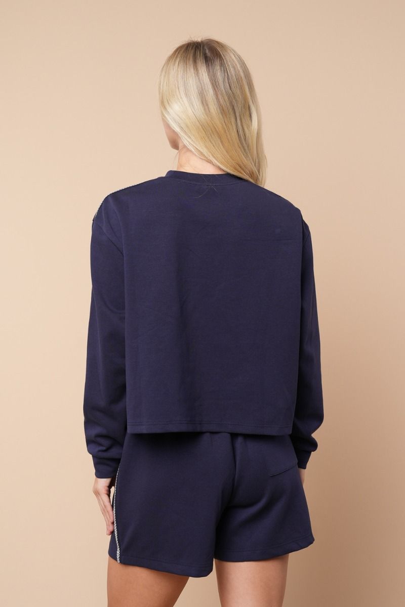 Navy Scuba Fabric Arrow Stitch Top - S M L XL
