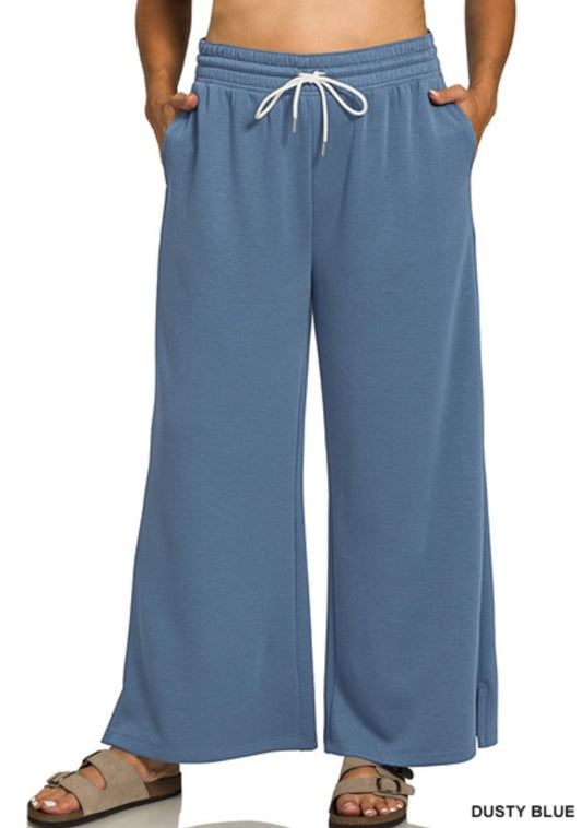 Dusty Blue Scuba Drawstring Jogger Pants S M L XL 1X 2X