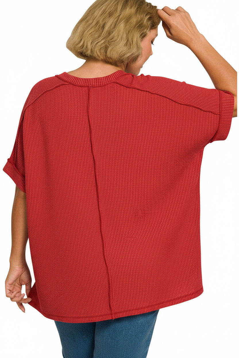 Red Ribbed Hi-Low V-Neck Top 1X/2X and 2X/3X