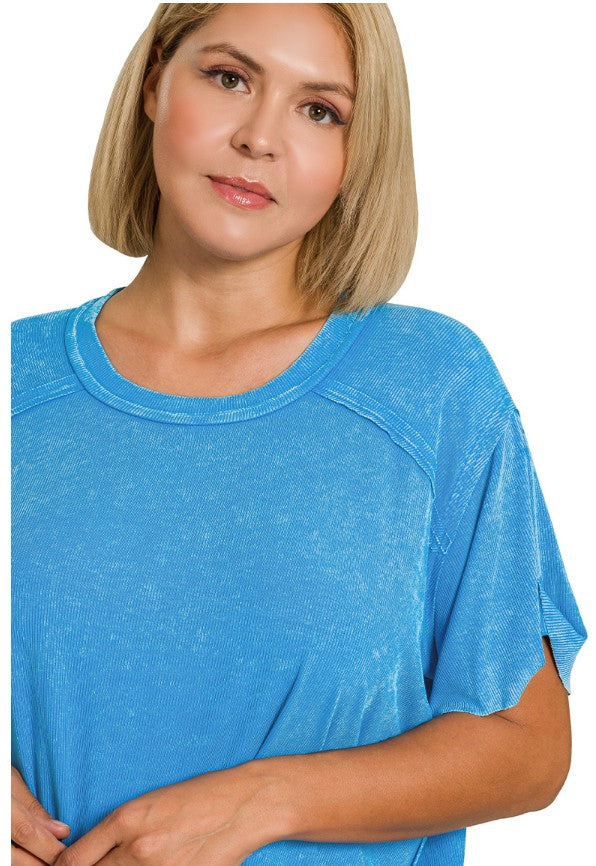 Deep Sky Ribbed Reverse Seam Top 1X/2X & 2X/3X
