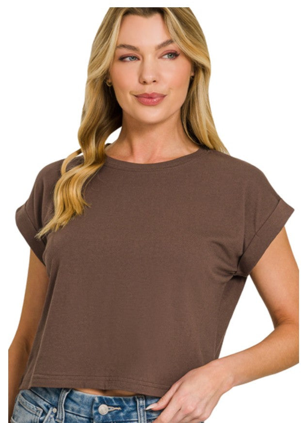 Mahogany Folded Sleeve Cotton Crop Top