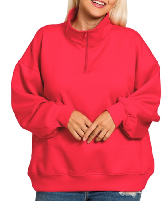 Red Scuba Half Zip Pullover - Ruby S M L XL 2X 3X