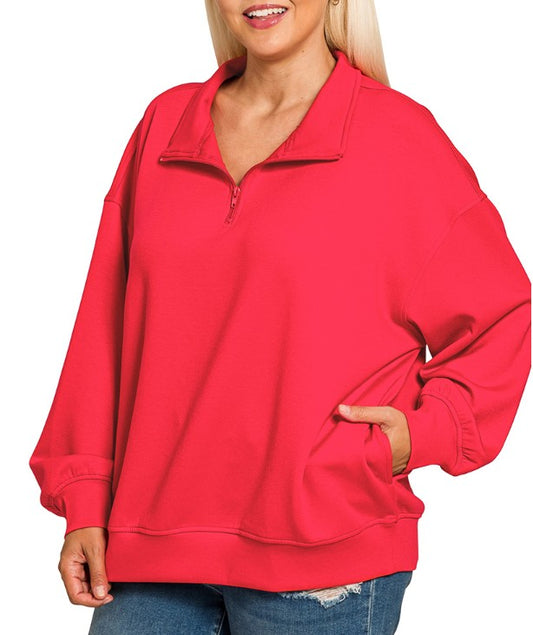 Red Scuba Half Zip Pullover - Ruby S M L XL 2X 3X