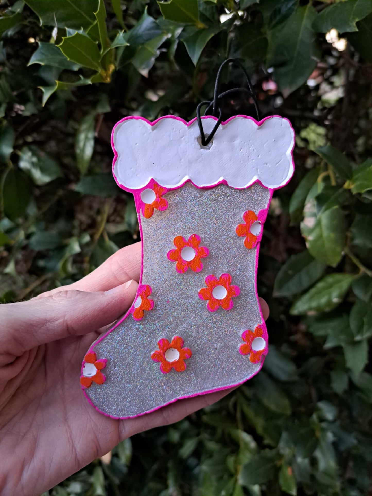 Metallic Stocking With Flowers Freshie - Air Freshener