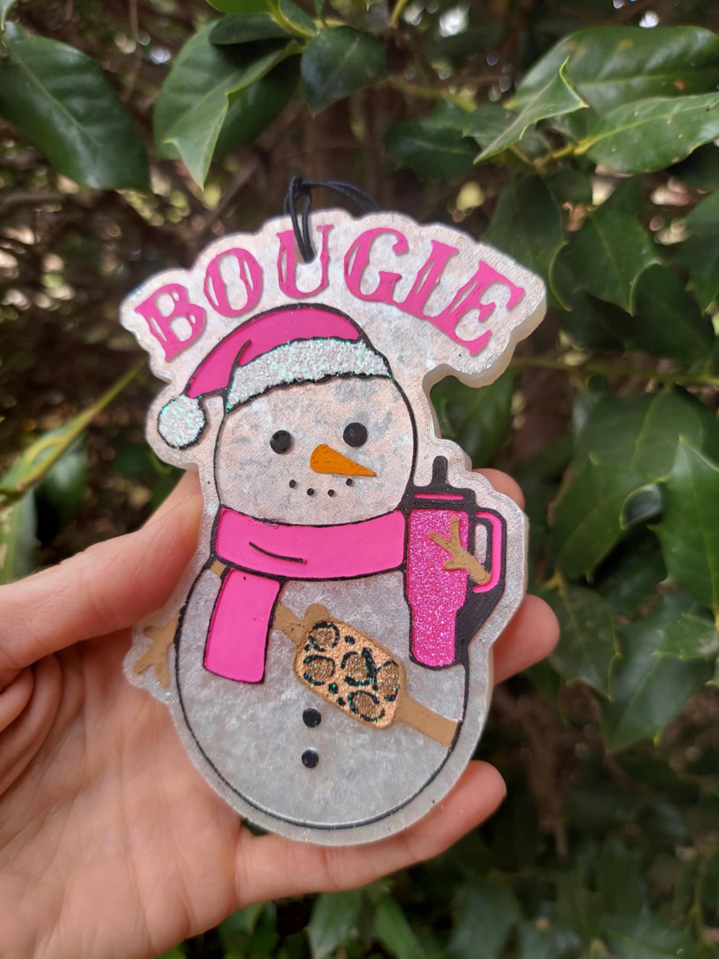 Bougie Snowman Freshie - Pink With Leopard Belt Bag