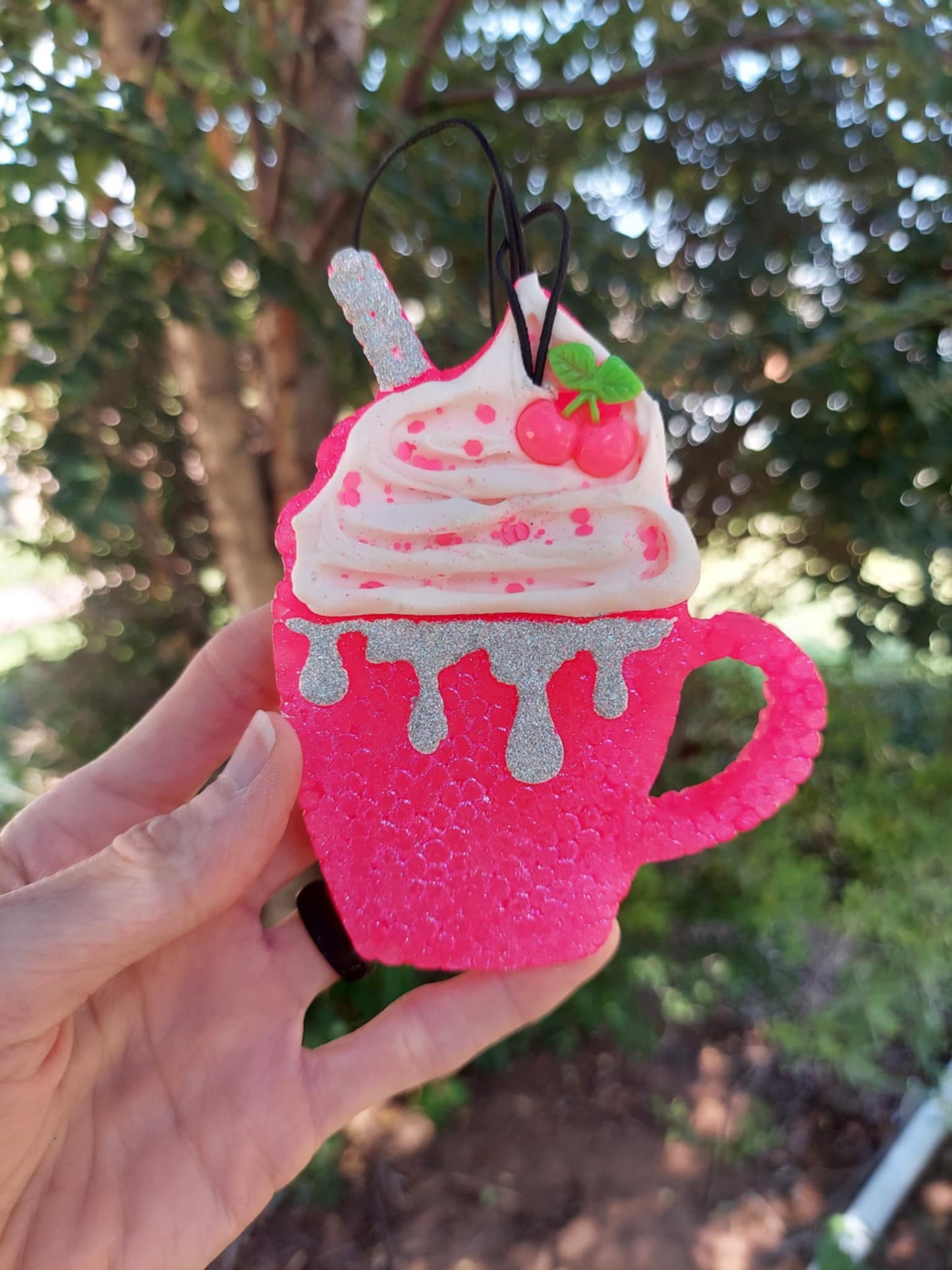 Pink Mug With Whipped Cream Freshie & Cherry Charm