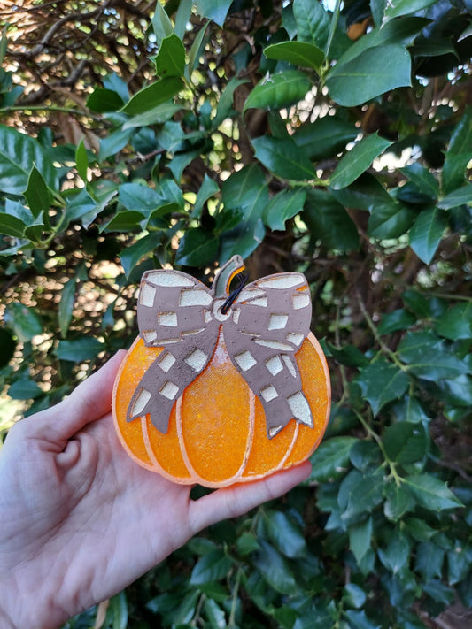 Pumpkin With Brown Check Bow - Air Freshener