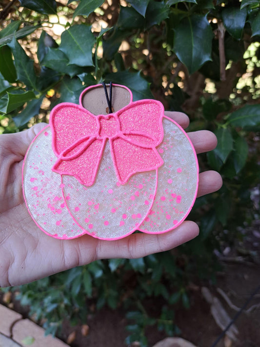 White Pumpkin With Pink Bow Freshie - Air Freshener