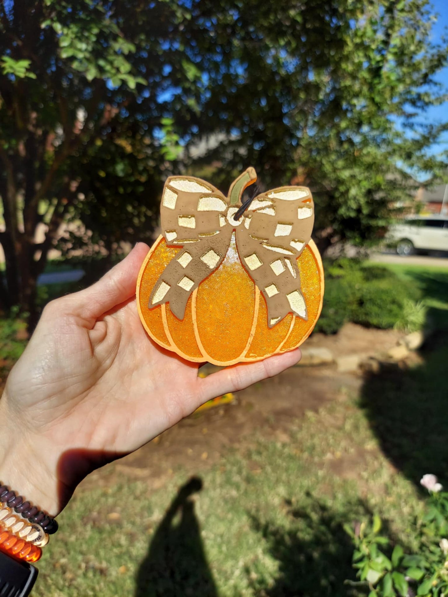 Pumpkin With Brown Check Bow - Air Freshener