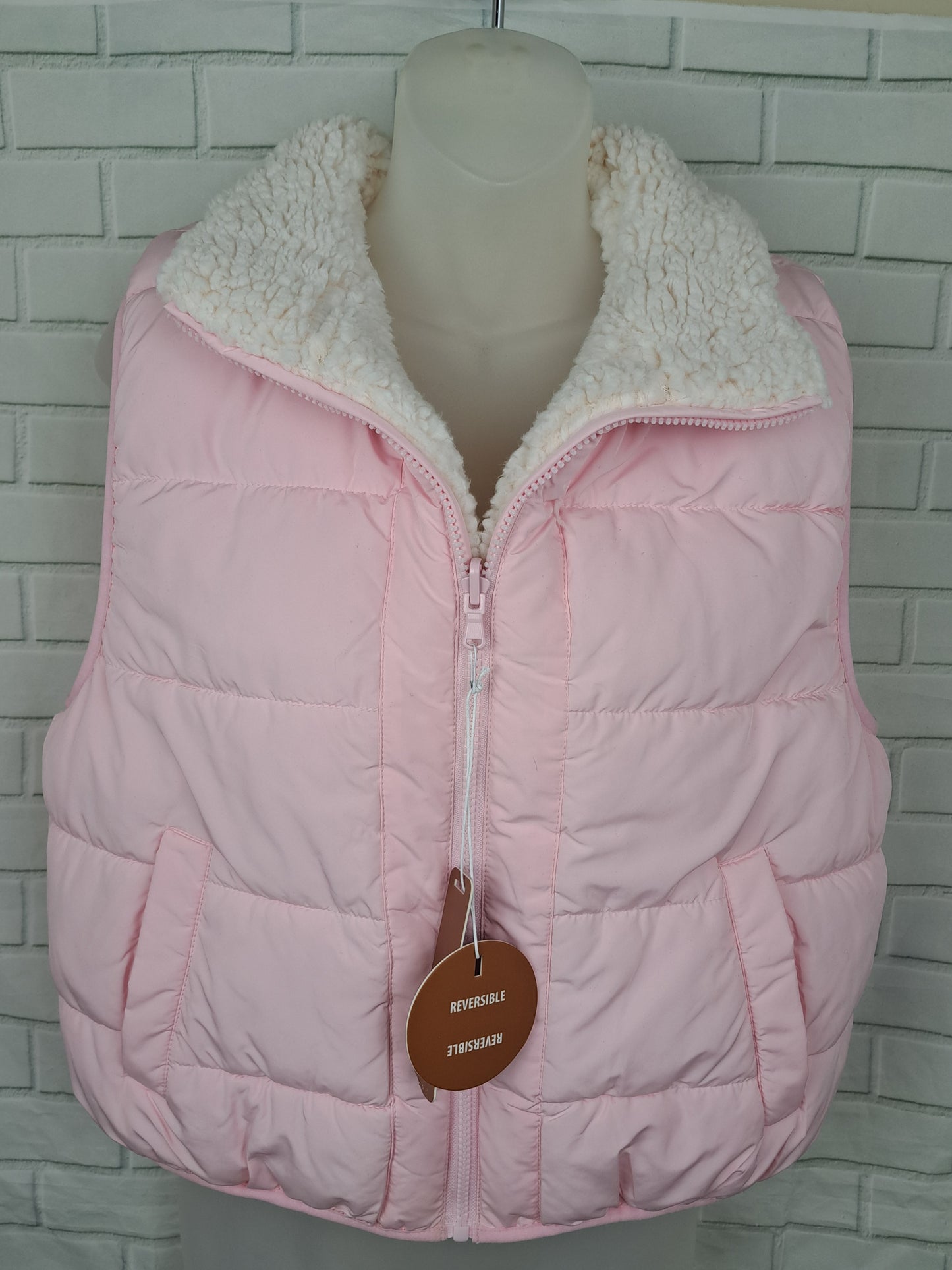 Reversible Pink Puffer Vest With Sherpa Lining