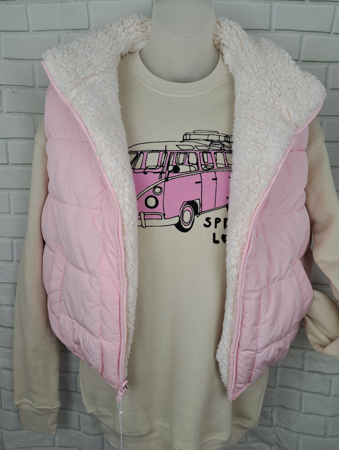 Reversible Pink Puffer Vest With Sherpa Lining