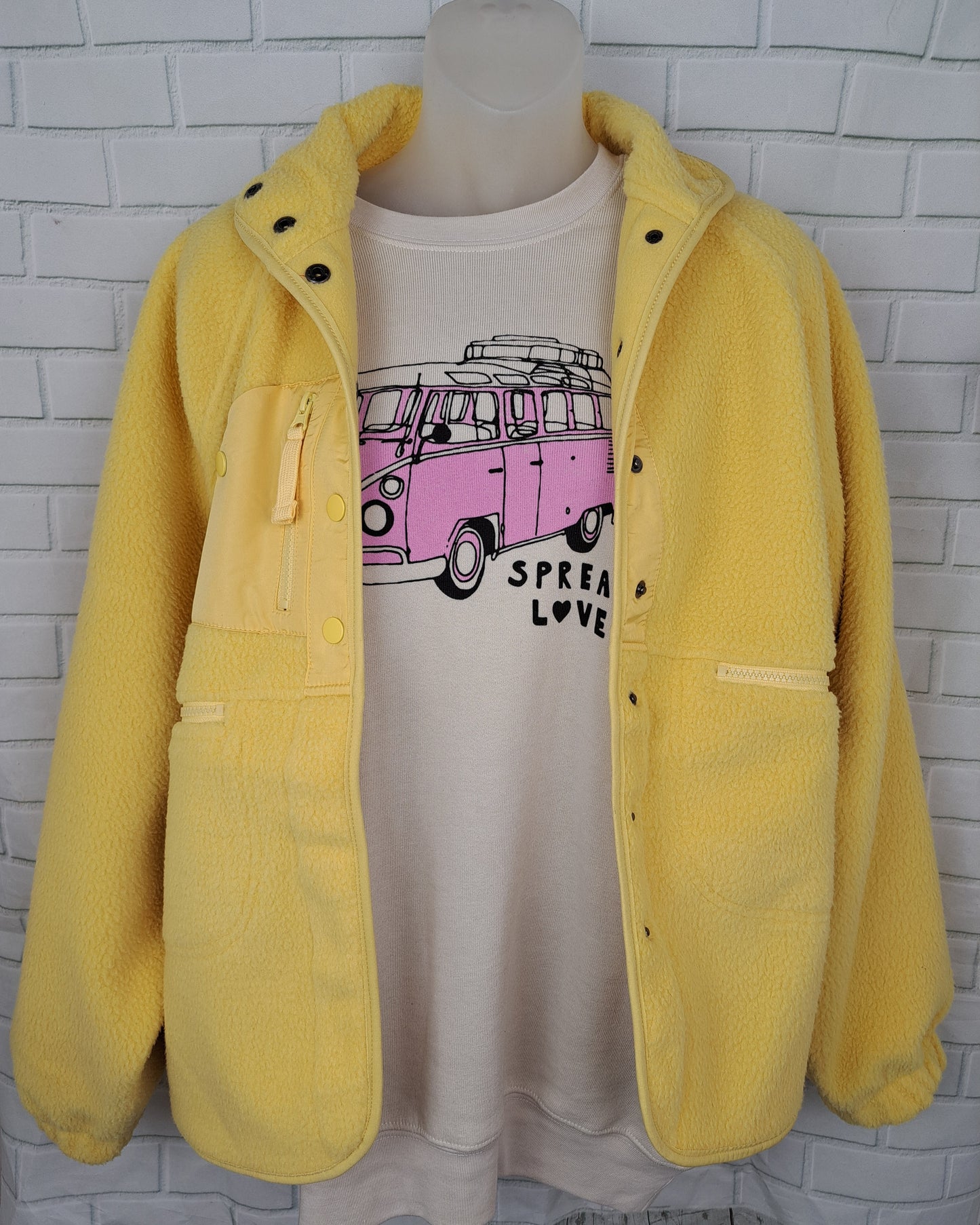 Banana Yellow Snap Button Fleece Jacket