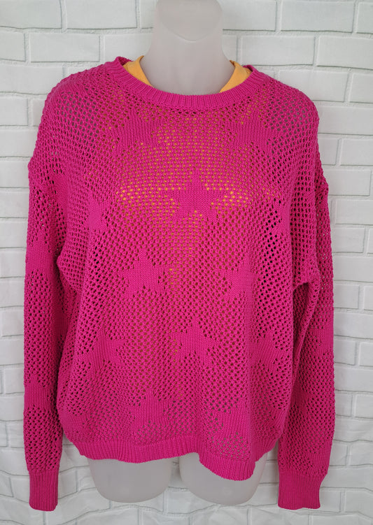 Magenta Open Knit Star Sweater