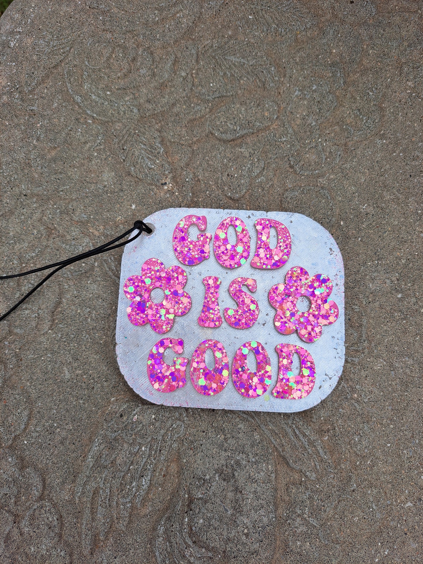 God Is Good Freshie - Pink Glitter Text