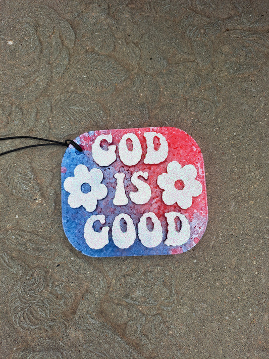 God Is Good Freshie - White Text - Tie Dye Background