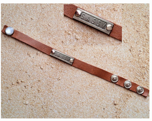 Tan Leather Bracelet - Snap Closure - SASSY