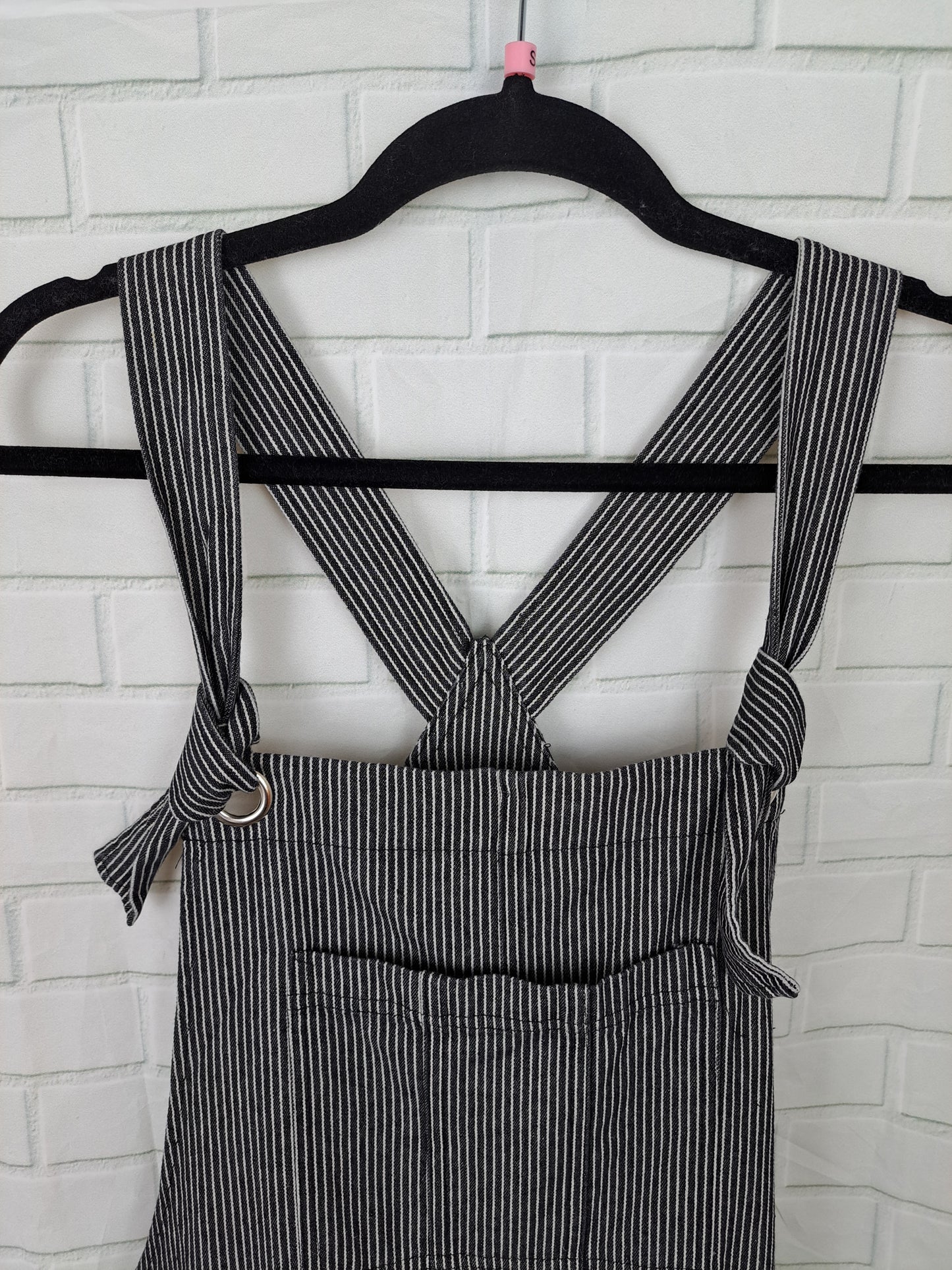 Washed Black Striped Denim Shortalls