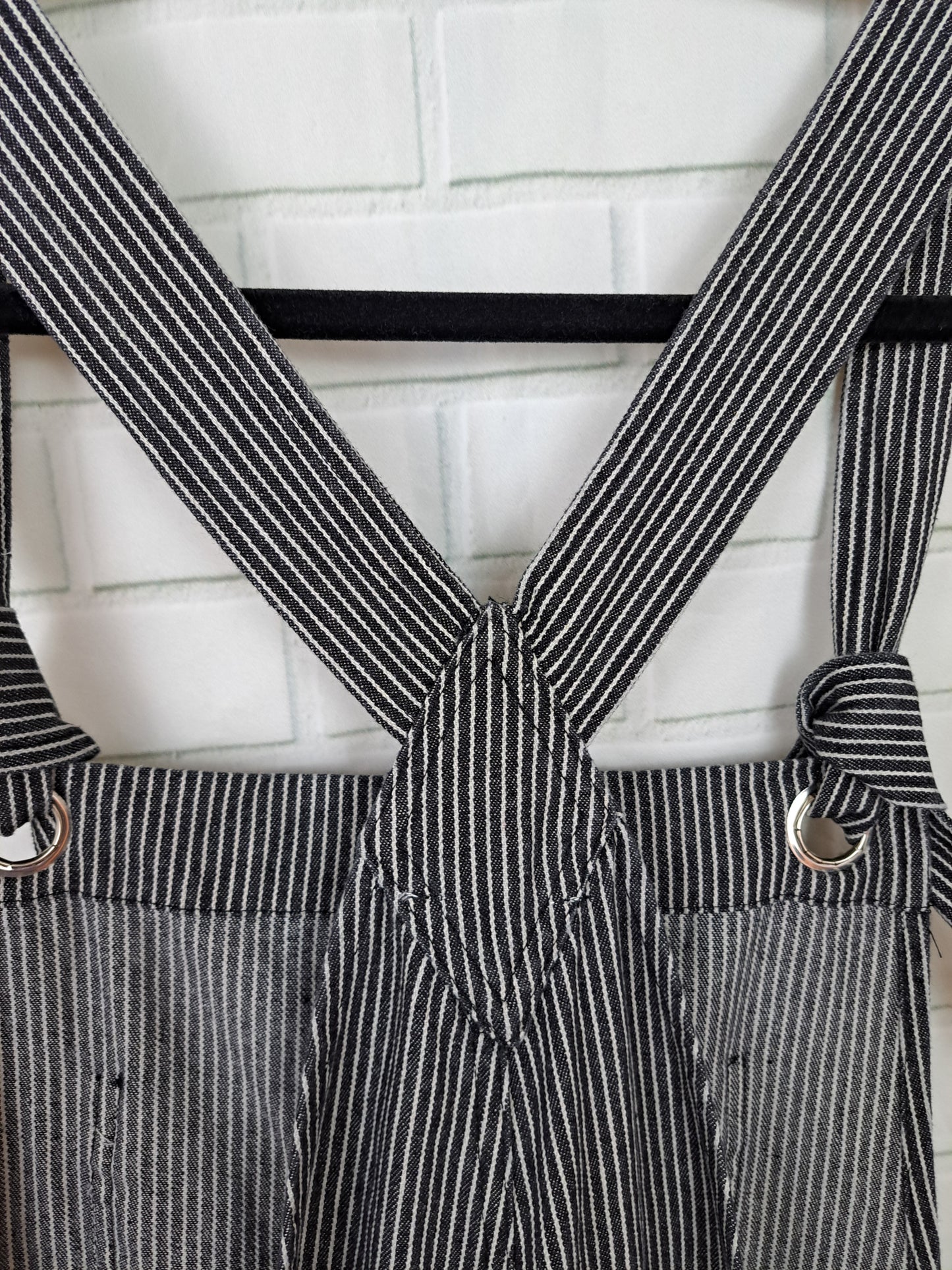 Washed Black Striped Denim Shortalls